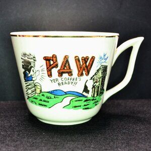 Vintage Ceramic Coffee Mug Cabin Scene Paw Yer Coffee’s Ready